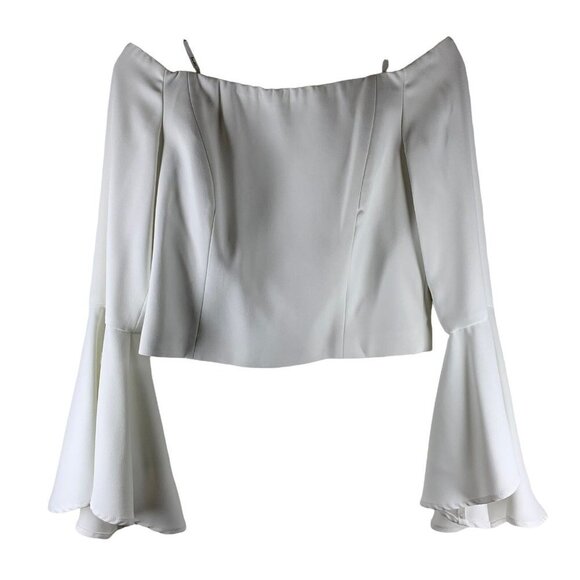 Revolve BARDOT White Dramatic Off Shoulder Bell Sleeve Top Size Small Blouse - Picture 3 of 7